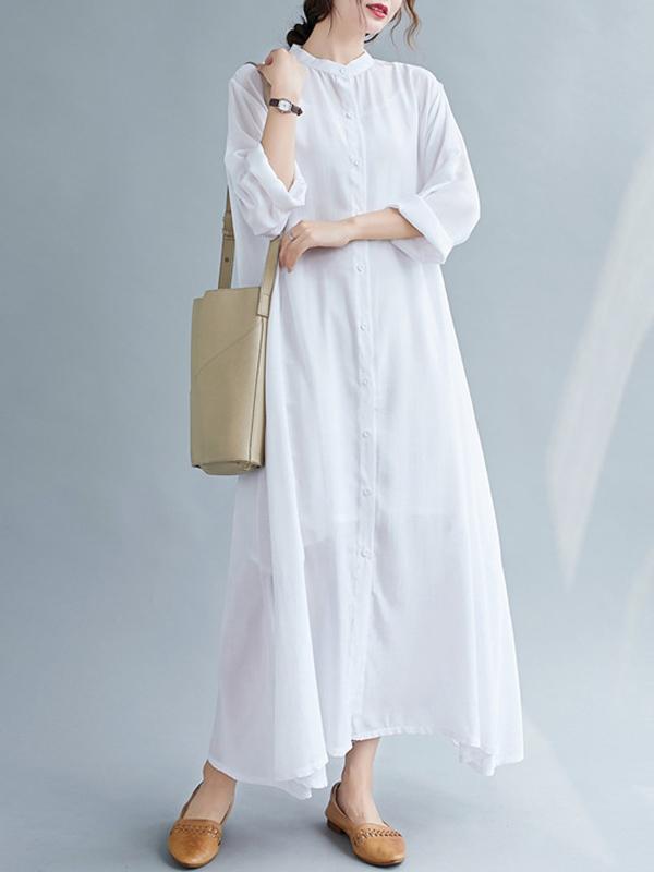 Meselling99 Original Solid Round-Neck Shirts Dress-Maxi Dress-Free Shipping at meselling99