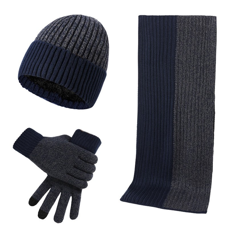 Colorblock Knit Hat Scarf Gloves Set
