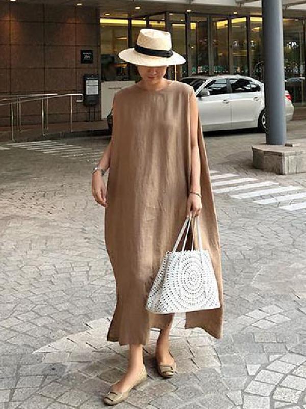 Meselling99 Simple Loose Split-side Sleeveless Long Dress-Maxi Dress-Free Shipping at meselling99