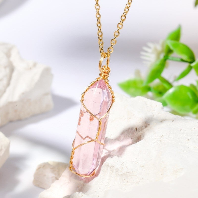 Copper Wire Hexagonal Prism Pendant Necklace