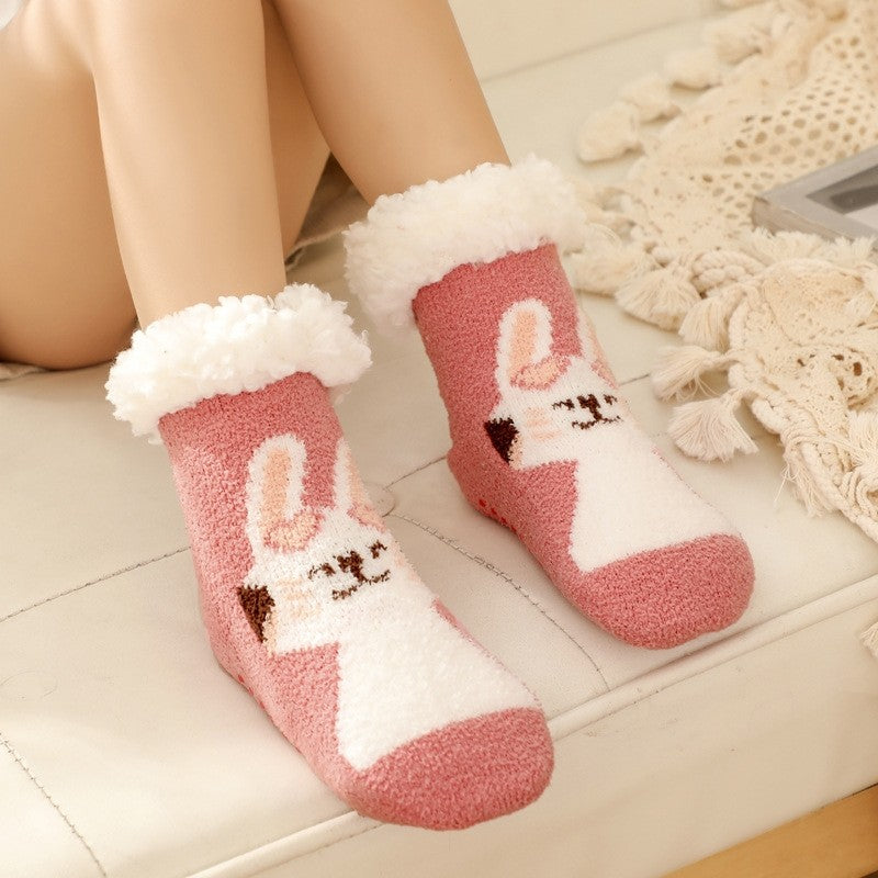 Kids Cute Cartoon Fleece Lining Thick Warm Indoor Socks