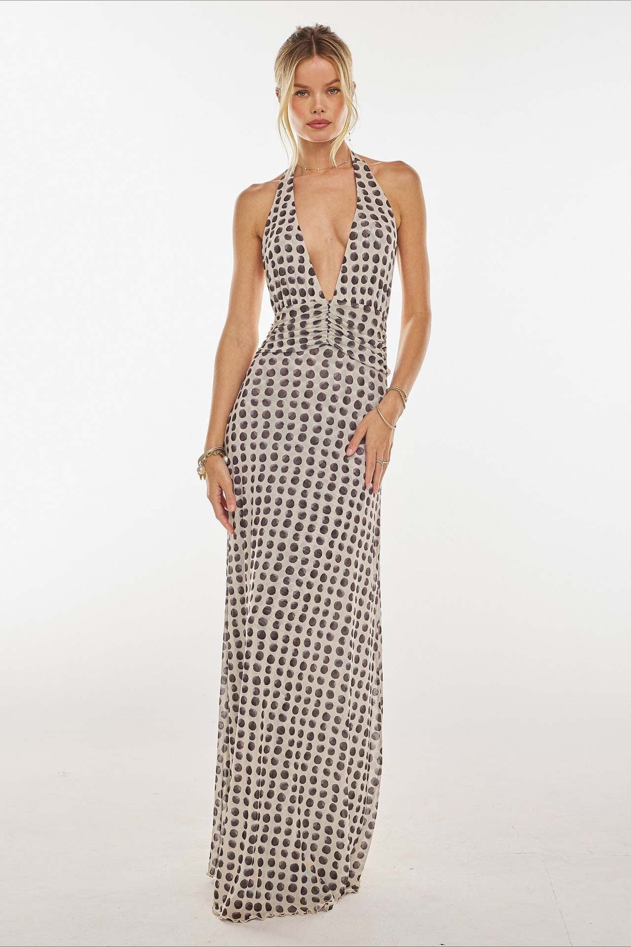 Floral Halter Neck Backless Bodycon Maxi Dress