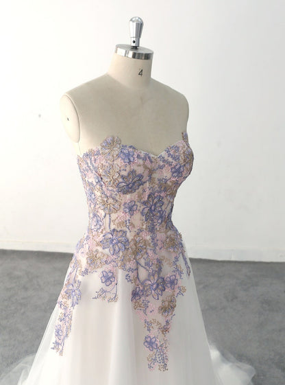 Romantic Purple A-line Wedding Dress Colorful Lace Wedding Dresses