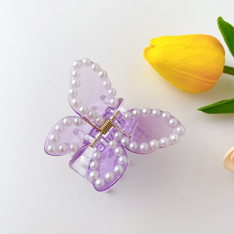 Pearl Rhinestone Butterfly Hair Claw Clip