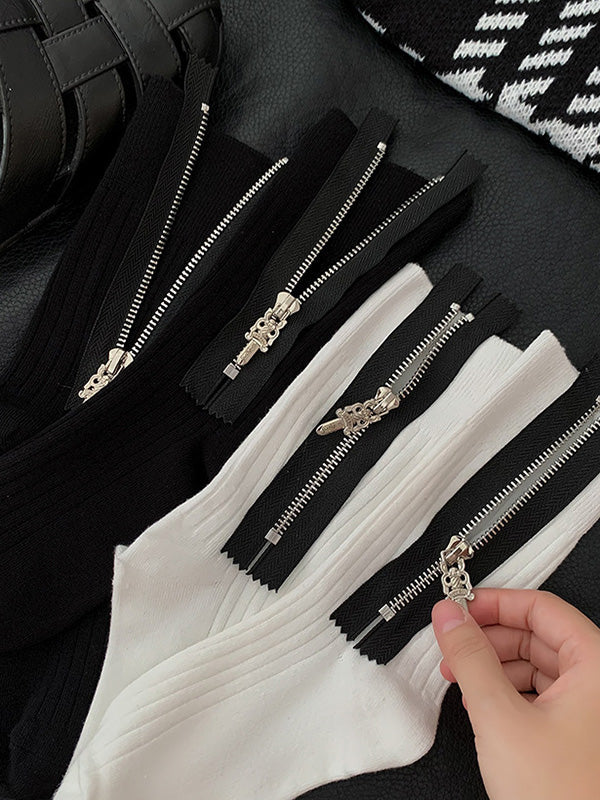 Fashion Solid Color Zipper Socks Accessories