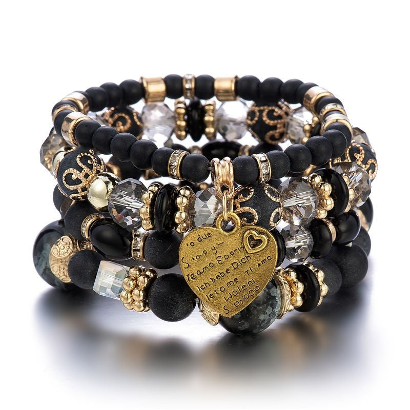 Crystal Heart Beaded Multilayer Bracelet