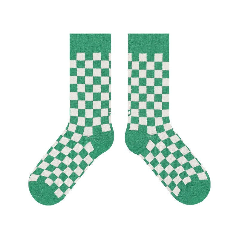 Checkerboard Diamond Pattern Mid-Calf Socks