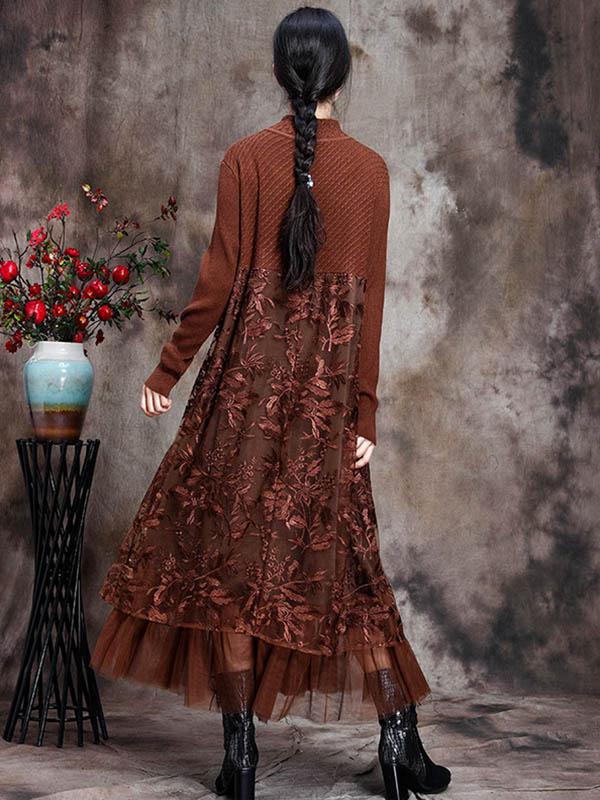 Original Lace Split-Joint Knitting Dress-Midi Dress-Free Shipping at meselling99