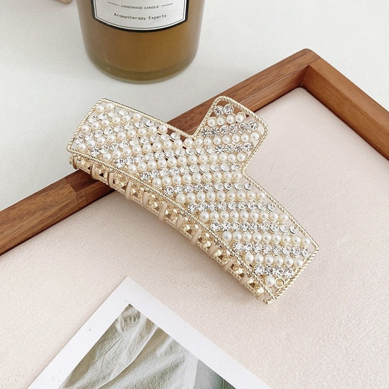 Metal Pearl Rhinestone Hair Claw Clip