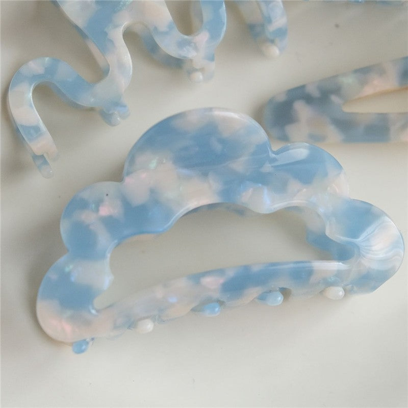 Blue White Acetate Hair Claw Clip