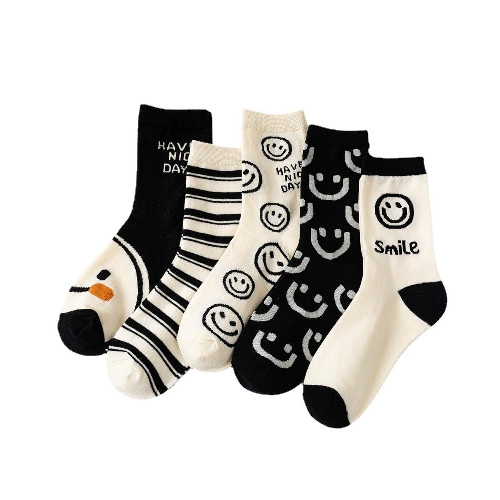 Cute Cartoon Smile Face  Medium Tube Cotton Socks