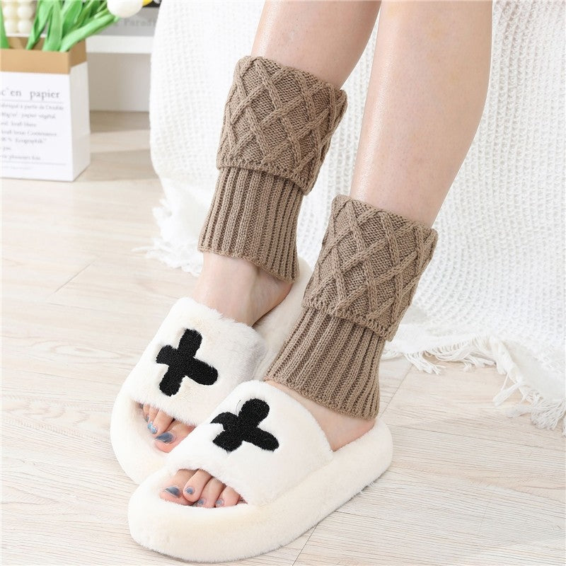 Short Diamond Knit Knee High Leg Warmers