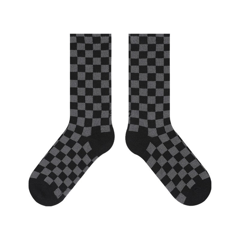 Checkerboard Diamond Pattern Mid-Calf Socks