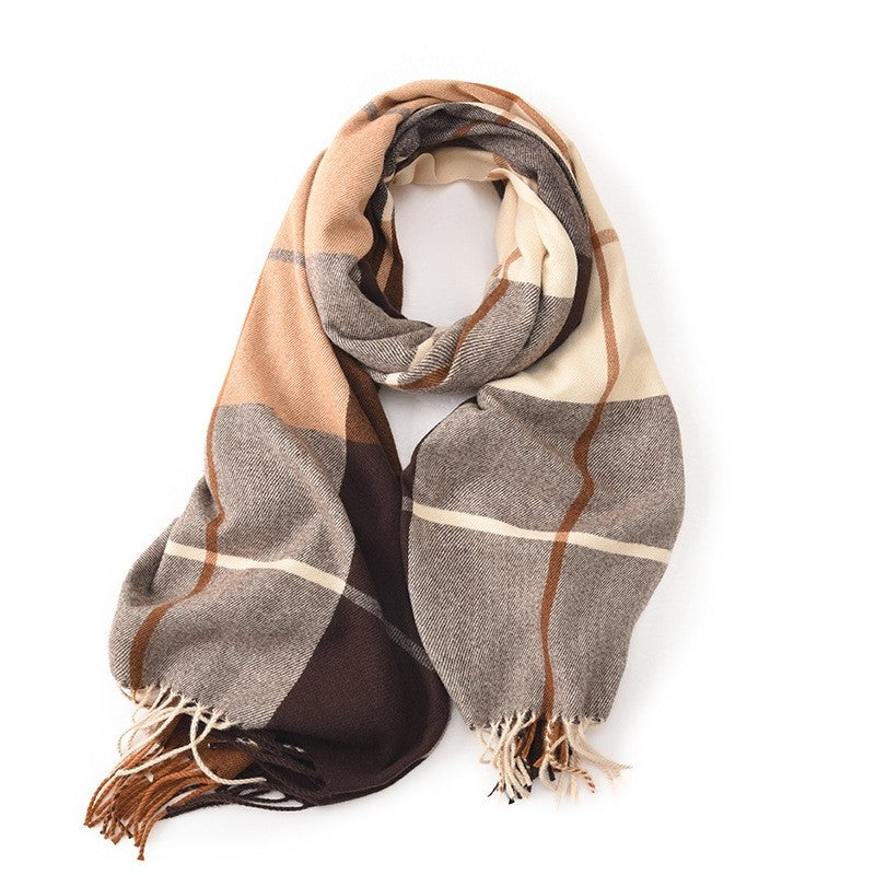 Contrast Color Plaid Tassel Imitation Cashmere Classic Shawl Scarf