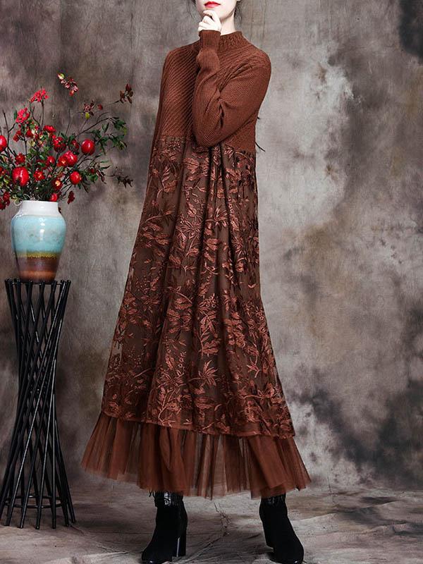 Original Lace Split-Joint Knitting Dress-Midi Dress-Free Shipping at meselling99