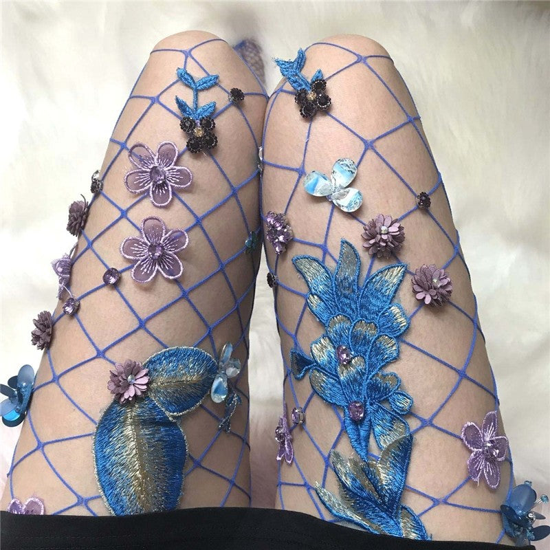 Breathable Embroidered Mesh Grid Socks