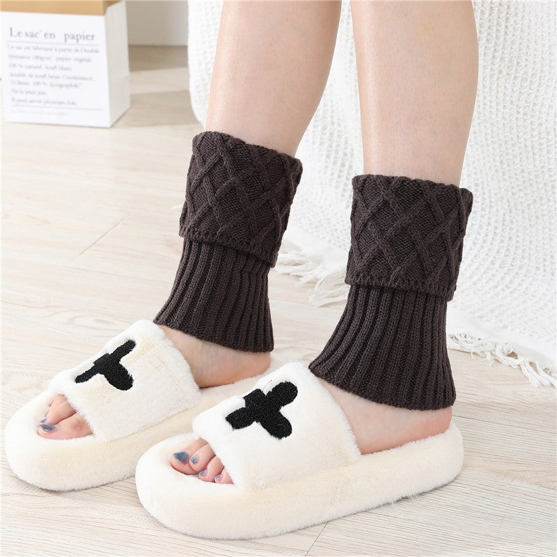 Short Diamond Knit Knee High Leg Warmers