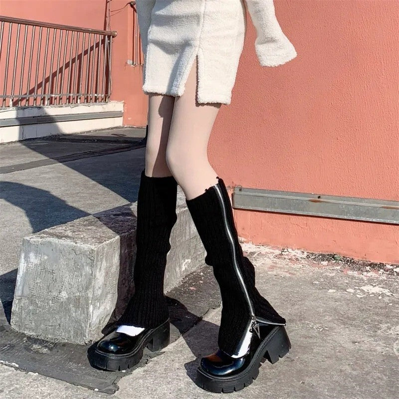 Versatile Warm Knitted Zipper Stack Boots Cover
