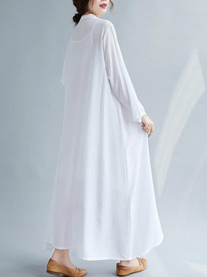 Meselling99 Original Solid Round-Neck Shirts Dress-Maxi Dress-Free Shipping at meselling99