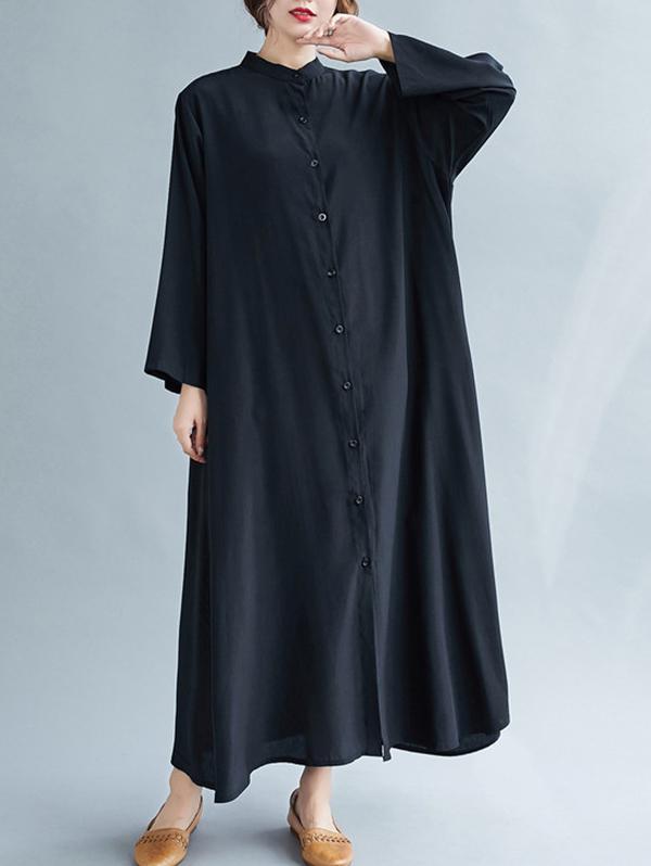 Meselling99 Original Solid Round-Neck Shirts Dress-Maxi Dress-Free Shipping at meselling99