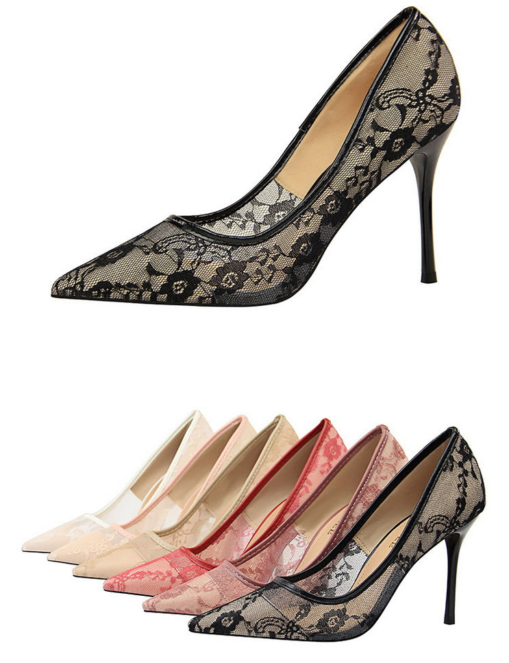 Sexy Stiletto Heels Women's Hollow Lace Shoes