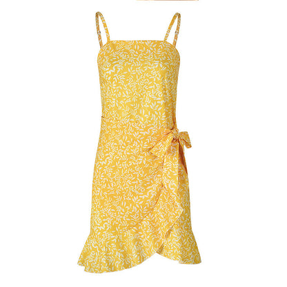 Women Leaf Print Chiffon Summer Irregular Beach Short Dresses
