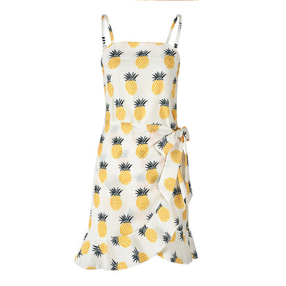 Women Leaf Print Chiffon Summer Irregular Beach Short Dresses