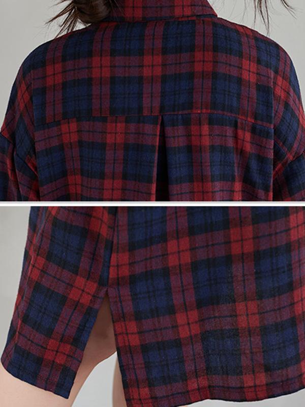 Original Plaid Lapel Shirt Dress-Midi Dress-Free Shipping at meselling99
