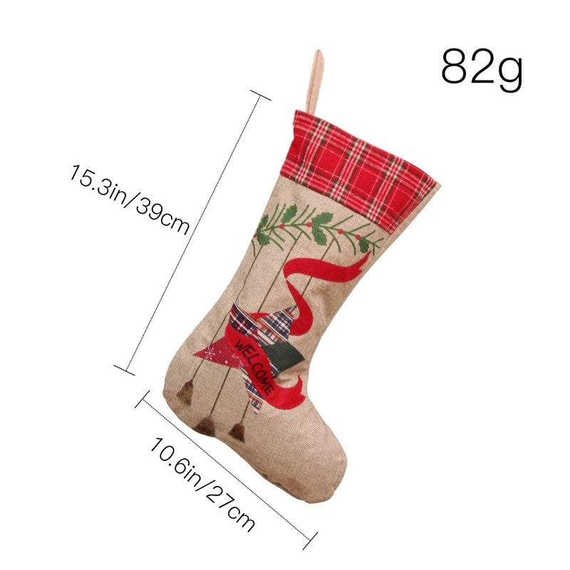 Large Embroidered Burlap Sock Gift Bag Christmas Decoration