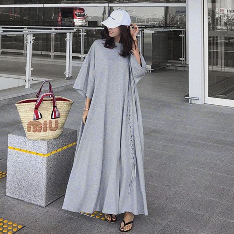 Women Summer Plus Sizes Loose Cozy Dresses-Maxi Dresses-Gray-S-Free Shipping at meselling99