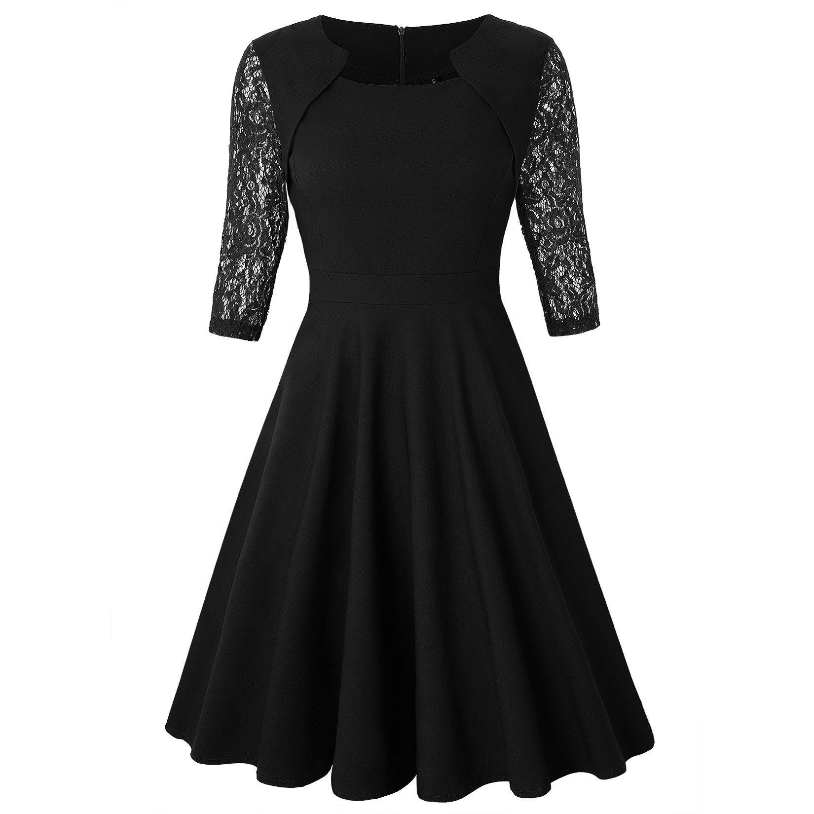 Elegant Vintage Square Neck Lace Short Dresses-Blue-S-Free Shipping at meselling99