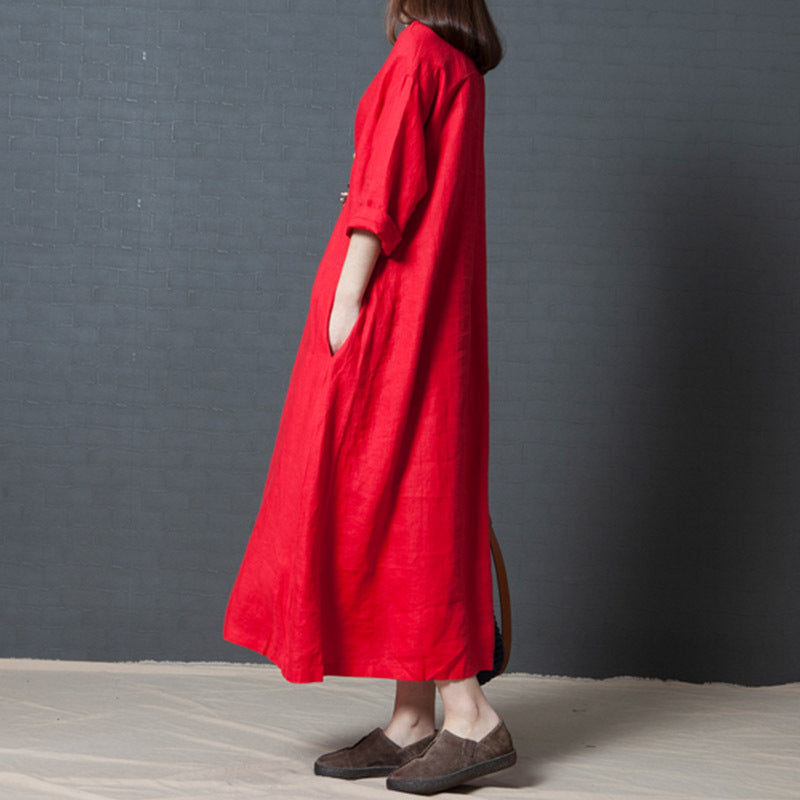 Vintage Linen Long Sleeves Dresses-Dresses-Free Shipping at meselling99