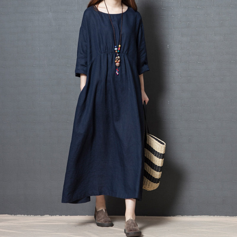 Vintage Linen Long Sleeves Dresses-Dresses-Free Shipping at meselling99