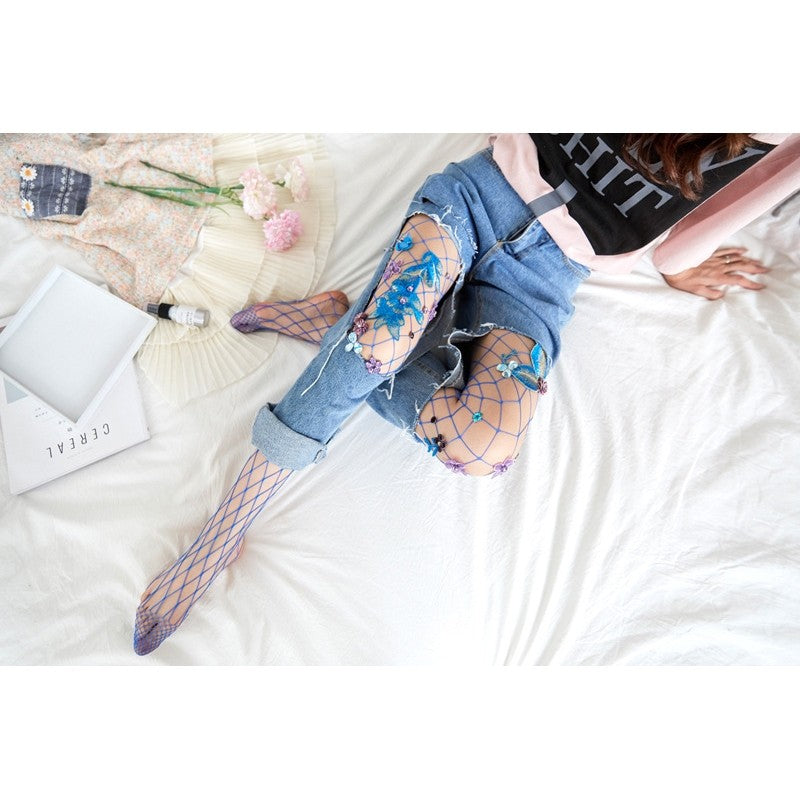 Breathable Embroidered Mesh Grid Socks