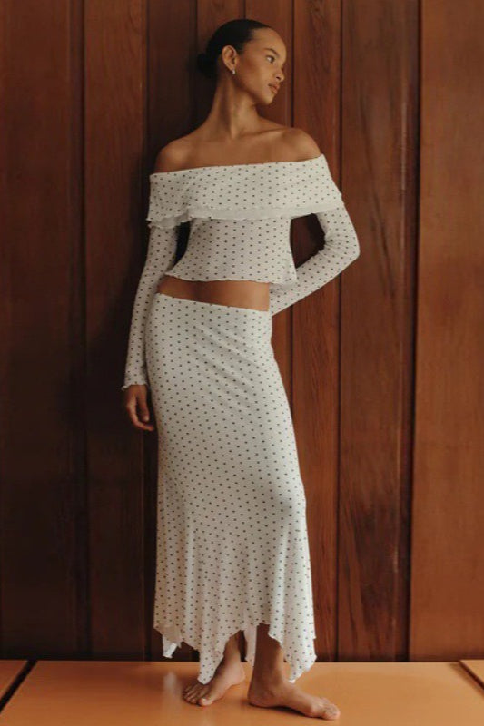 Off Shoulder Polka Dot Two Pieces Set