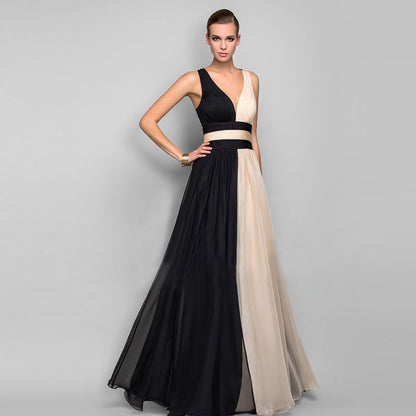 Elegant V Neck Jointing Party Dresses-Maxi Dresses-Free Shipping at meselling99