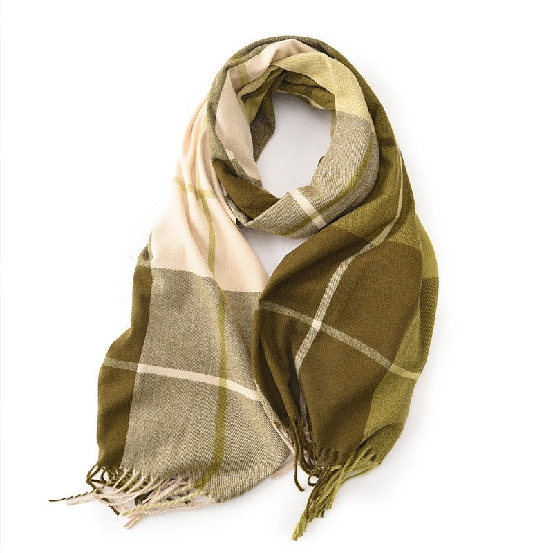 Contrast Color Plaid Tassel Imitation Cashmere Classic Shawl Scarf