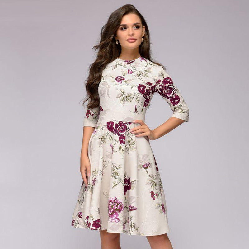 Elegant Women Round Neck Vintage Fall Dresses-Ivory-S-Free Shipping at meselling99