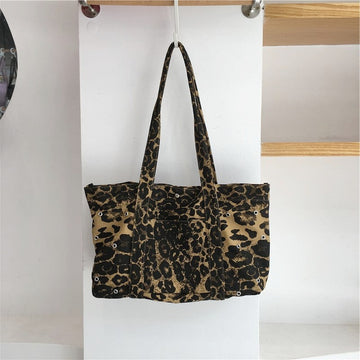 Leopard Print Large Capacity Underarm Canvas Bag