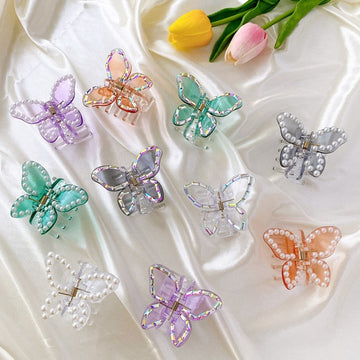 Pearl Rhinestone Butterfly Hair Claw Clip