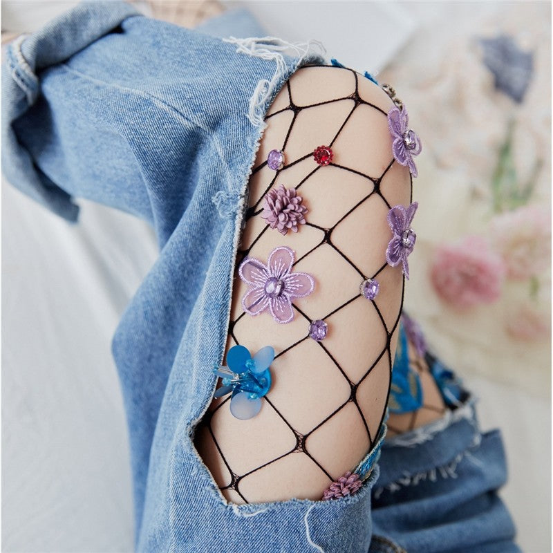 Breathable Embroidered Mesh Grid Socks