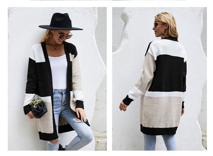 Women's Long Color-Block Cardigan