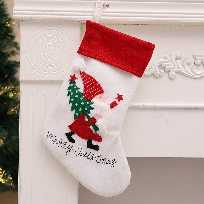 Fleece Patchwork Santa Christmas Socks Gift Bag Home Decorations