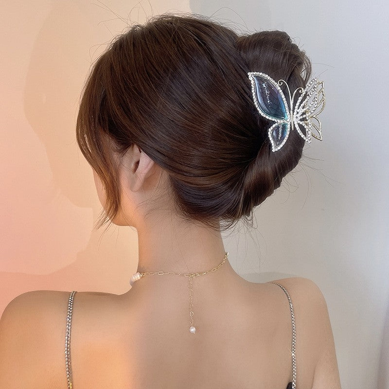 Rhinestone Gradient Butterfly Hair Claw Clip