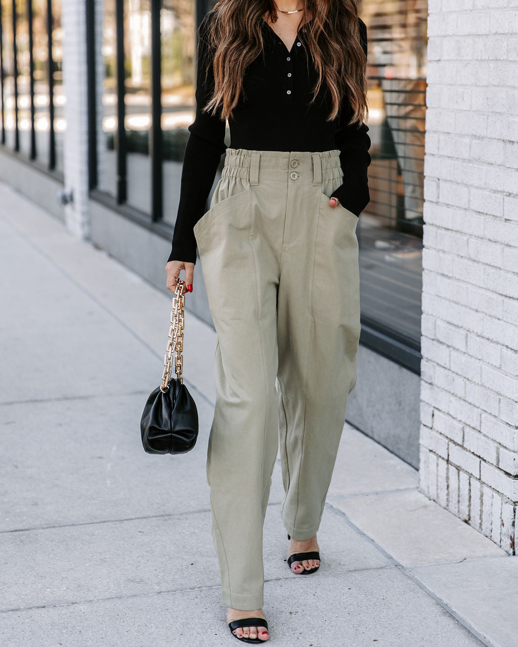 Olivier Cotton Pocketed High Rise Pants - Olive