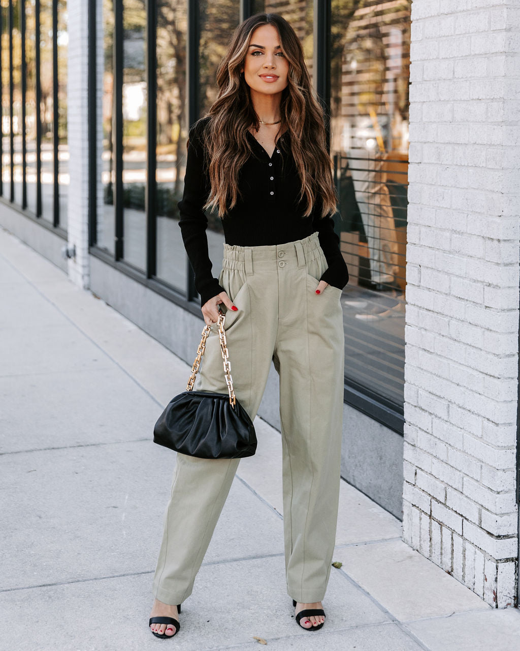 Olivier Cotton Pocketed High Rise Pants - Olive