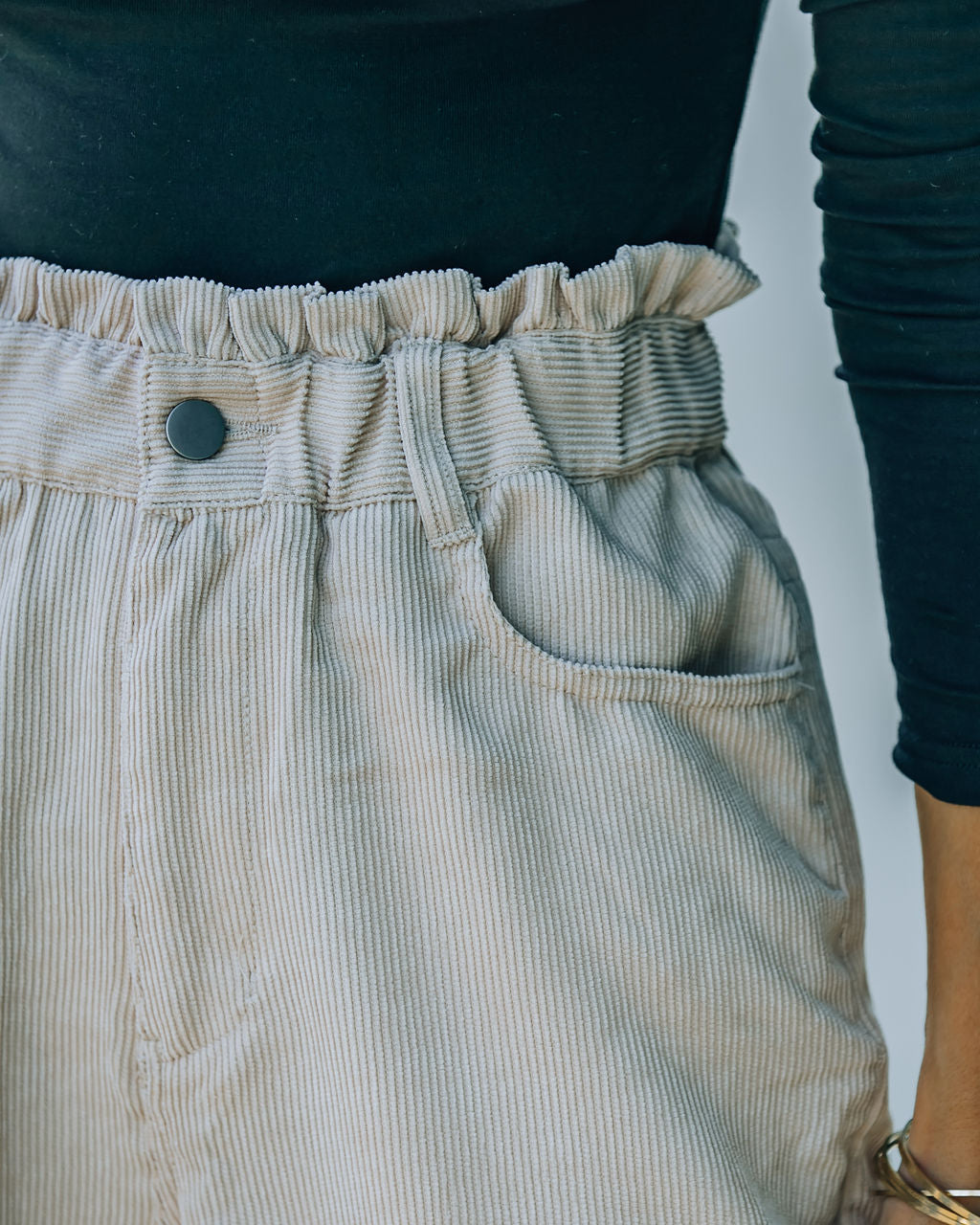 Mason Pocketed Corduroy Paper Bag Pants - Ivory