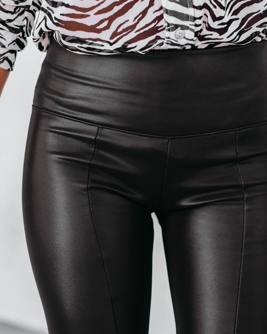 Freedom Faux Leather Slit Front Pants - Black