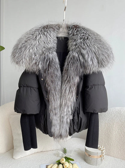 Fashion Winter Fox Fur Collar Women Warm Short Jacket Outerwear