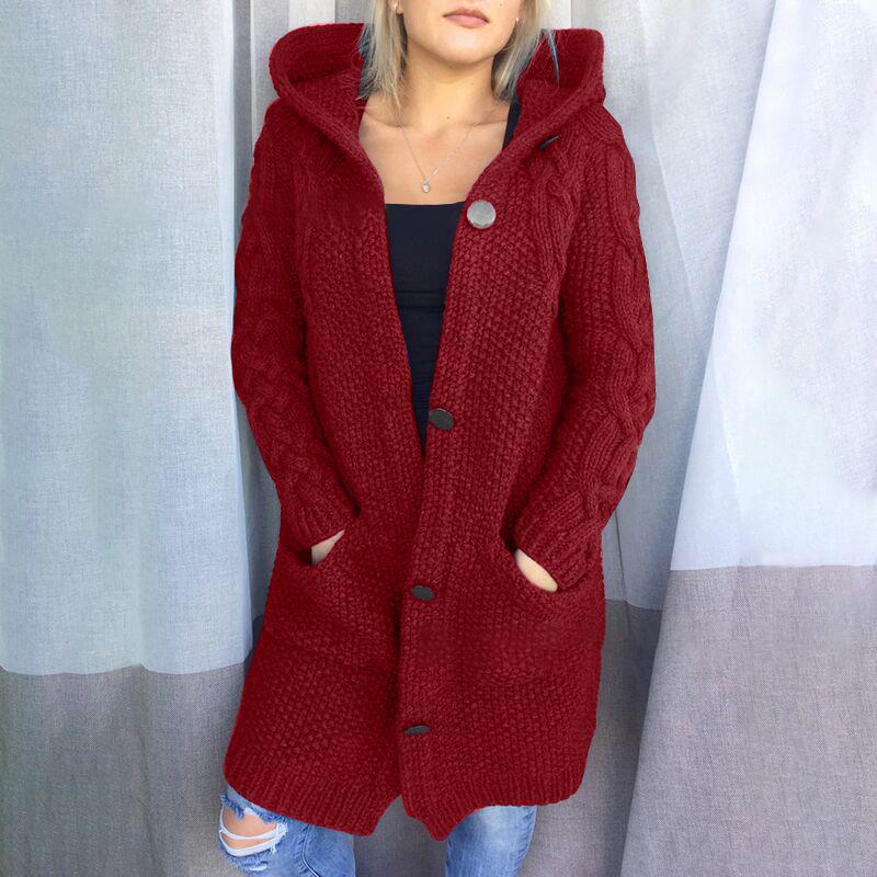 Women's Winter Hooded Single Button Slim Knit Sweater